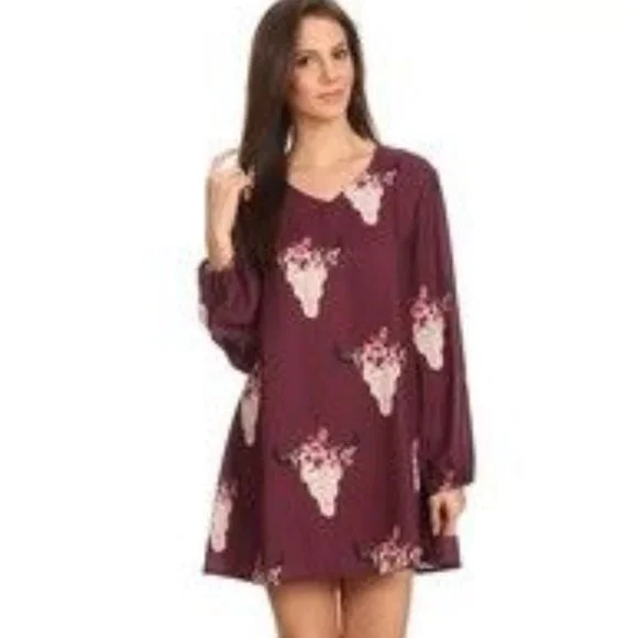 Peach Love California Wine Bull Skull Shift Dress - Picture 3 of 6